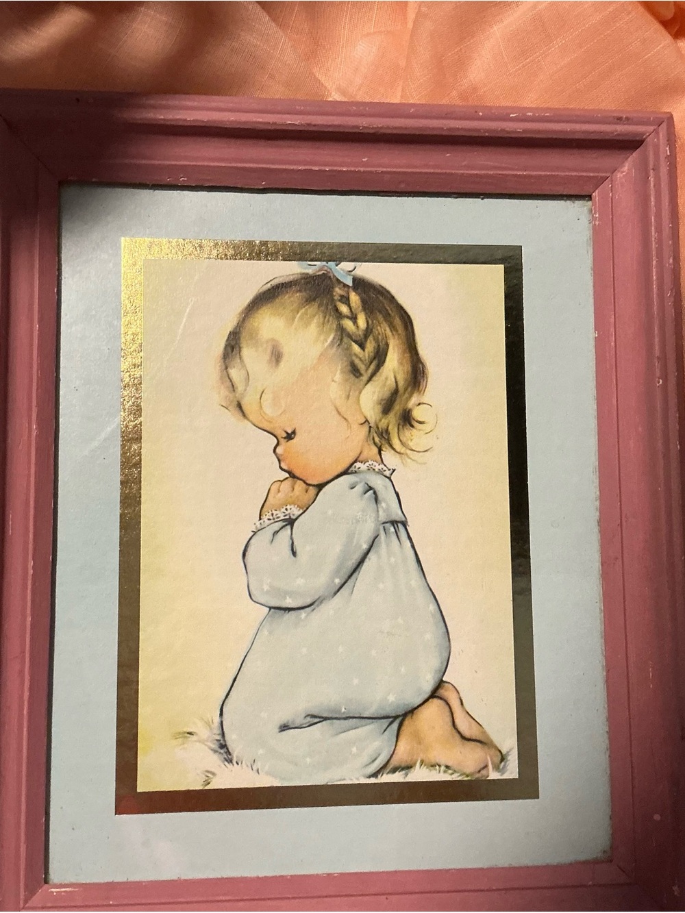 Framed Nursery Art Print - Pink Frame with Blue Baby Illustration